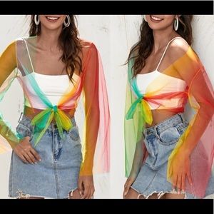 Festival boho mesh rainbow sheer cardigan